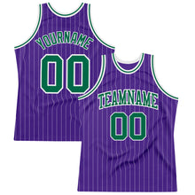 Load image into Gallery viewer, Custom Purple White Pinstripe Kelly Green Authentic Basketball Jersey
