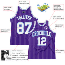 Charger l&#39;image dans la galerie, Custom Purple White Pinstripe White-Light Blue Authentic Basketball Jersey
