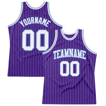 Charger l&#39;image dans la galerie, Custom Purple White Pinstripe White-Light Blue Authentic Basketball Jersey
