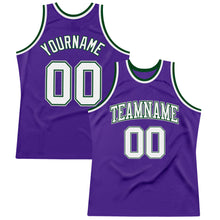 Загрузить изображение в средство просмотра галереи, Custom Purple White Green-Gray Authentic Throwback Basketball Jersey
