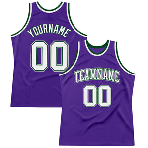 Custom Purple White Green-Gray Authentic Throwback Basketball Jersey