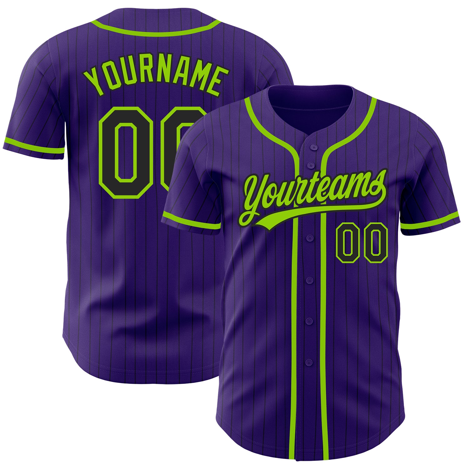 Custom Neon Green Black Pinstripe Purple Authentic Baseball Jersey