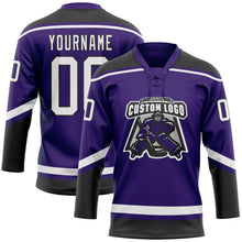 Загрузить изображение в средство просмотра галереи, Custom Purple White-Black Hockey Lace Neck Jersey
