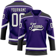 Charger l&#39;image dans la galerie, Custom Purple White-Black Hockey Lace Neck Jersey
