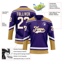 Laden Sie das Bild in den Galerie-Viewer, Custom Purple White-Old Gold Hockey Lace Neck Jersey
