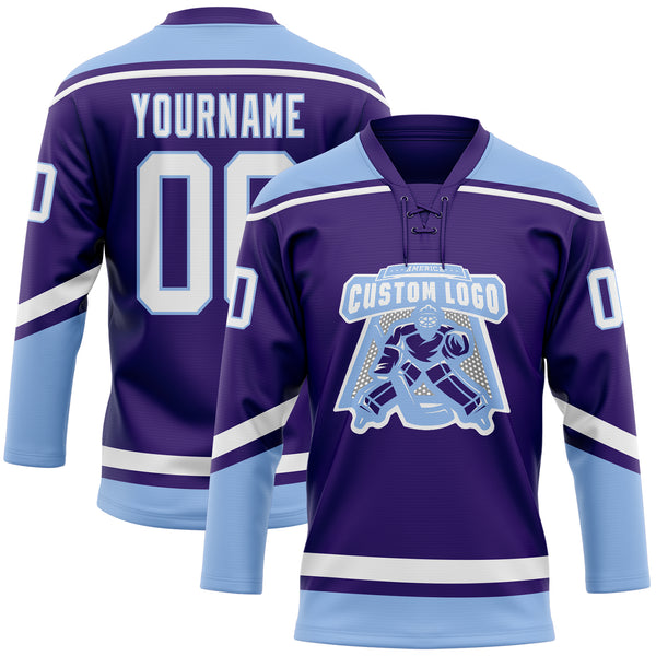 Custom Hockey Jersey Purple White-Light Blue