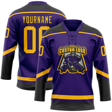 Загрузить изображение в средство просмотра галереи, Custom Purple Gold-Black Hockey Lace Neck Jersey
