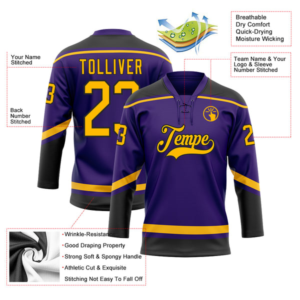 Custom Purple Black-Gold Hockey Jersey Discount