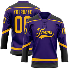 Загрузить изображение в средство просмотра галереи, Custom Purple Gold-Black Hockey Lace Neck Jersey
