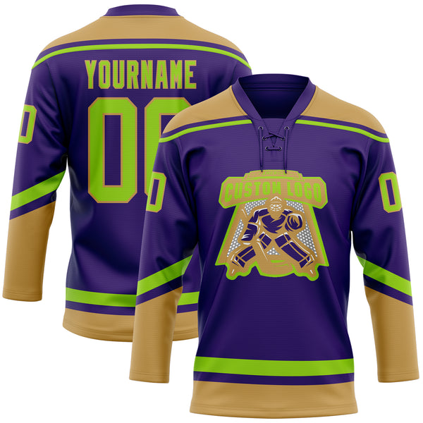 Green and store purple hockey jersey