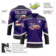 Charger l&#39;image dans la galerie, Custom Purple Vintage USA Flag Cream-Black Hockey Lace Neck Jersey
