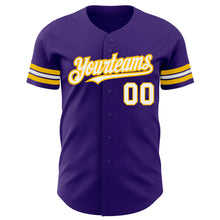 Laden Sie das Bild in den Galerie-Viewer, Custom Purple White-Gold Authentic Baseball Jersey
