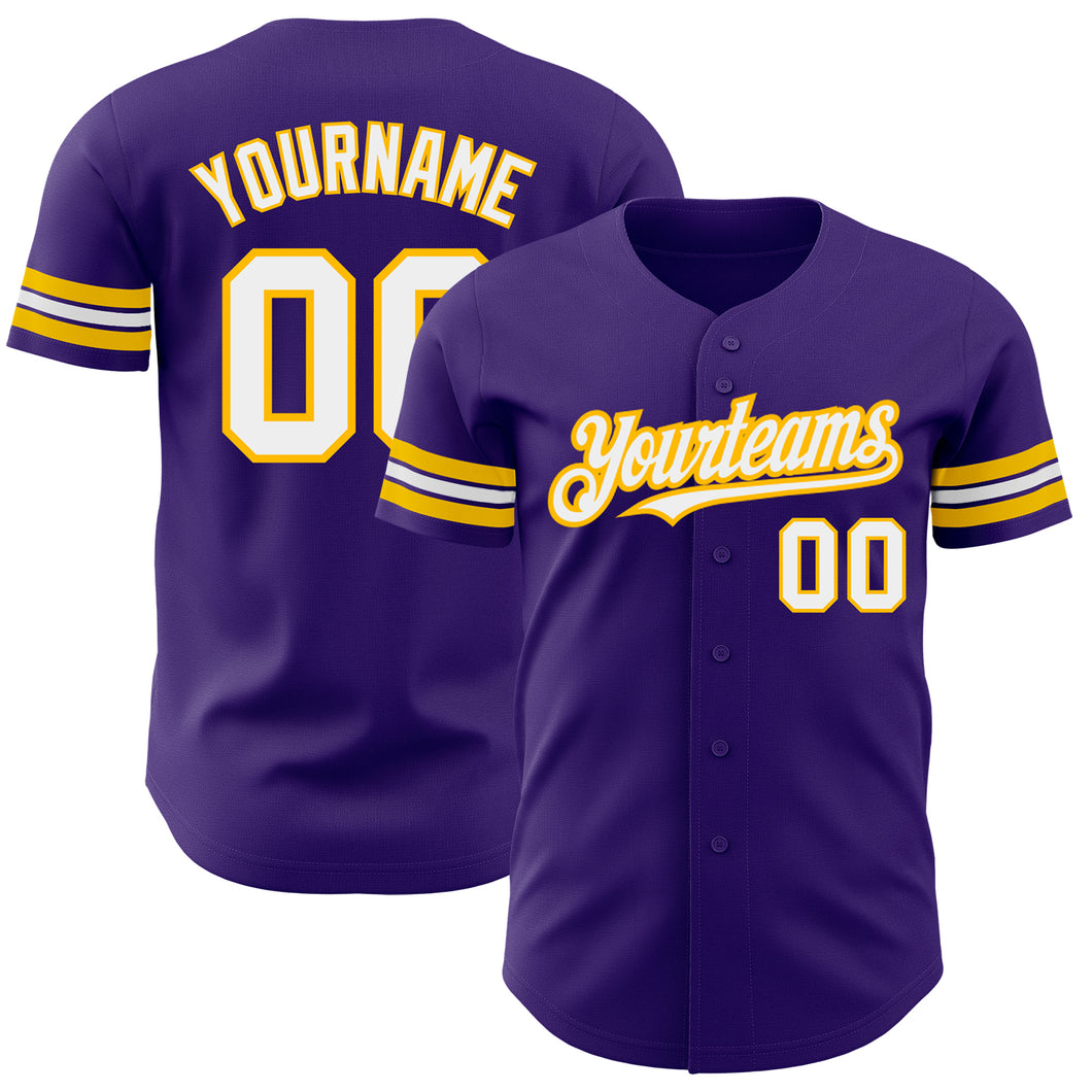 Custom Purple White-Gold Authentic Baseball Jersey