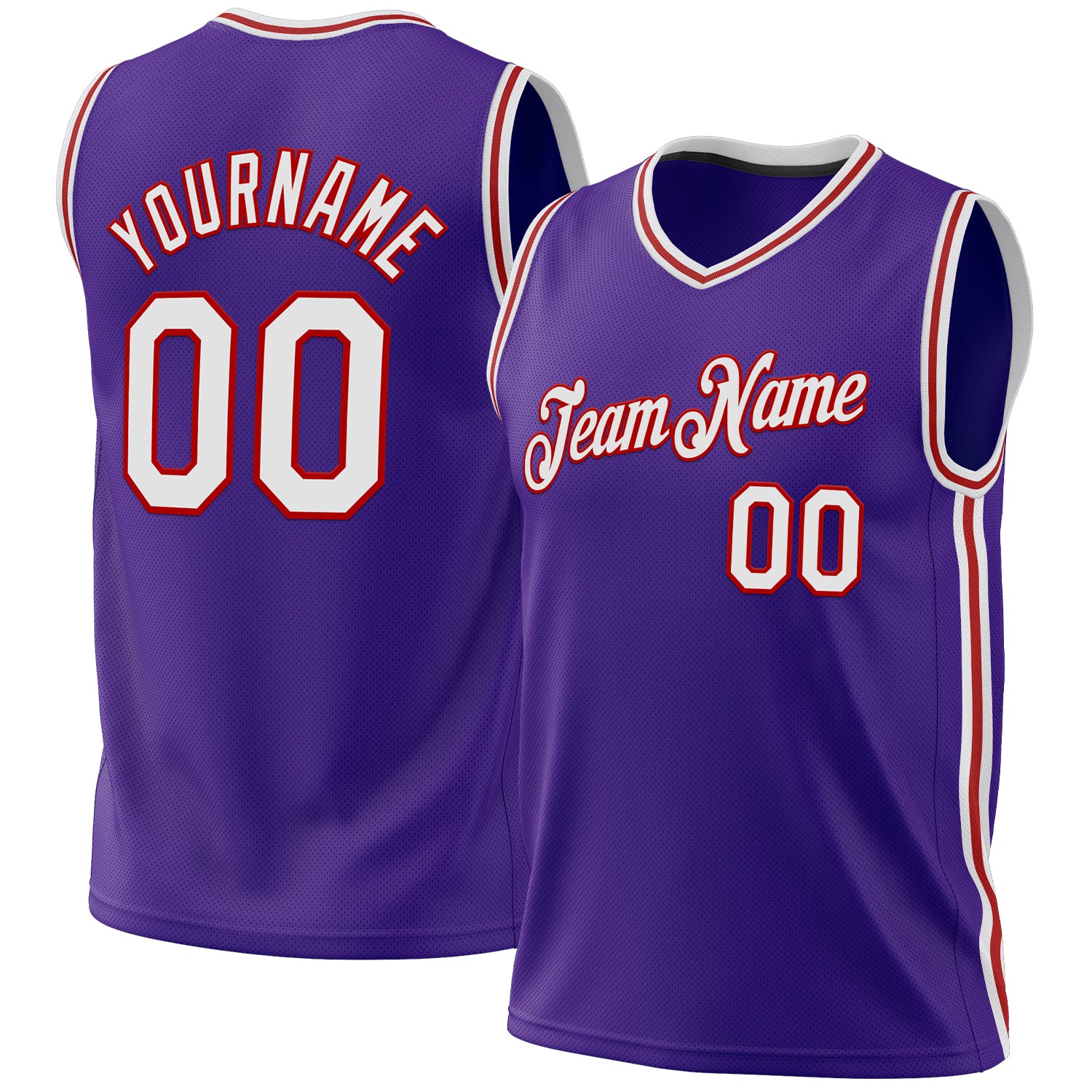 Custom Purple White Red Authentic Throwback Basketball Jersey