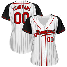 Загрузить изображение в средство просмотра галереи, Custom White Black Pinstripe Red-Black Authentic Raglan Sleeves Baseball Jersey
