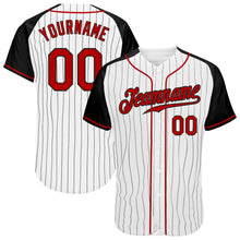 Загрузить изображение в средство просмотра галереи, Custom White Black Pinstripe Red-Black Authentic Raglan Sleeves Baseball Jersey
