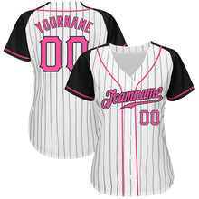 Загрузить изображение в средство просмотра галереи, Custom White Black Pinstripe Pink-Black Authentic Raglan Sleeves Baseball Jersey
