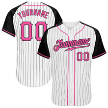 Загрузить изображение в средство просмотра галереи, Custom White Black Pinstripe Pink-Black Authentic Raglan Sleeves Baseball Jersey
