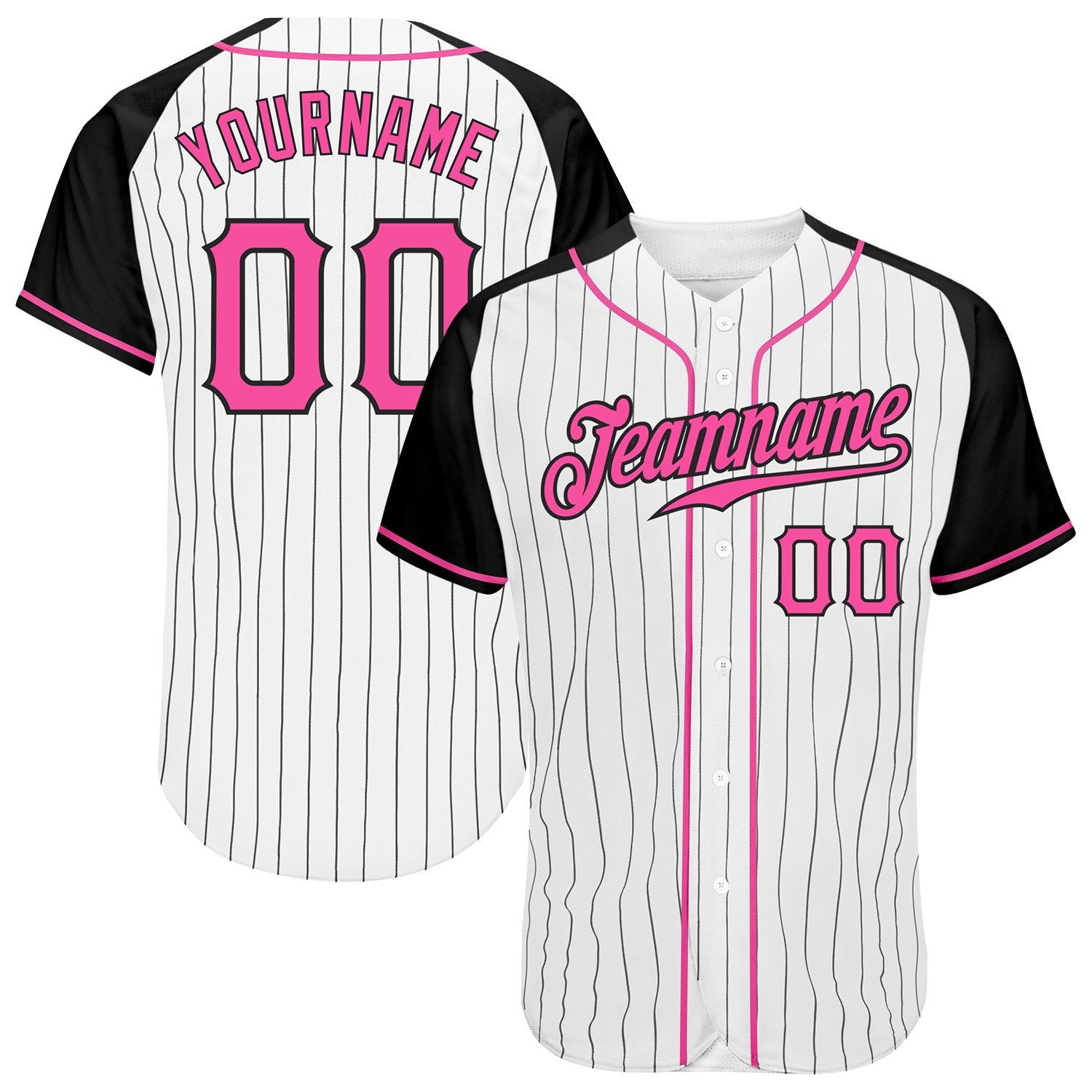 Custom Pink White Pinstripe White-Black Authentic Baseball Jersey