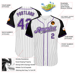 Custom White Black Pinstripe Purple-Black Authentic Raglan Sleeves Baseball Jersey