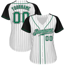 Загрузить изображение в средство просмотра галереи, Custom White Black Pinstripe Kelly Green-Black Authentic Raglan Sleeves Baseball Jersey
