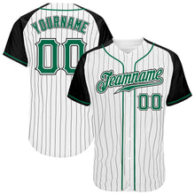 Загрузить изображение в средство просмотра галереи, Custom White Black Pinstripe Kelly Green-Black Authentic Raglan Sleeves Baseball Jersey
