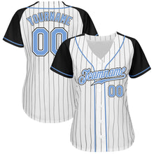 Загрузить изображение в средство просмотра галереи, Custom White Black Pinstripe Light Blue-Black Authentic Raglan Sleeves Baseball Jersey
