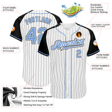 Загрузить изображение в средство просмотра галереи, Custom White Black Pinstripe Light Blue-Black Authentic Raglan Sleeves Baseball Jersey
