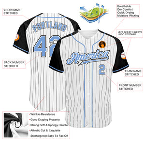 Custom White Black Pinstripe Light Blue-Black Authentic Raglan Sleeves Baseball Jersey