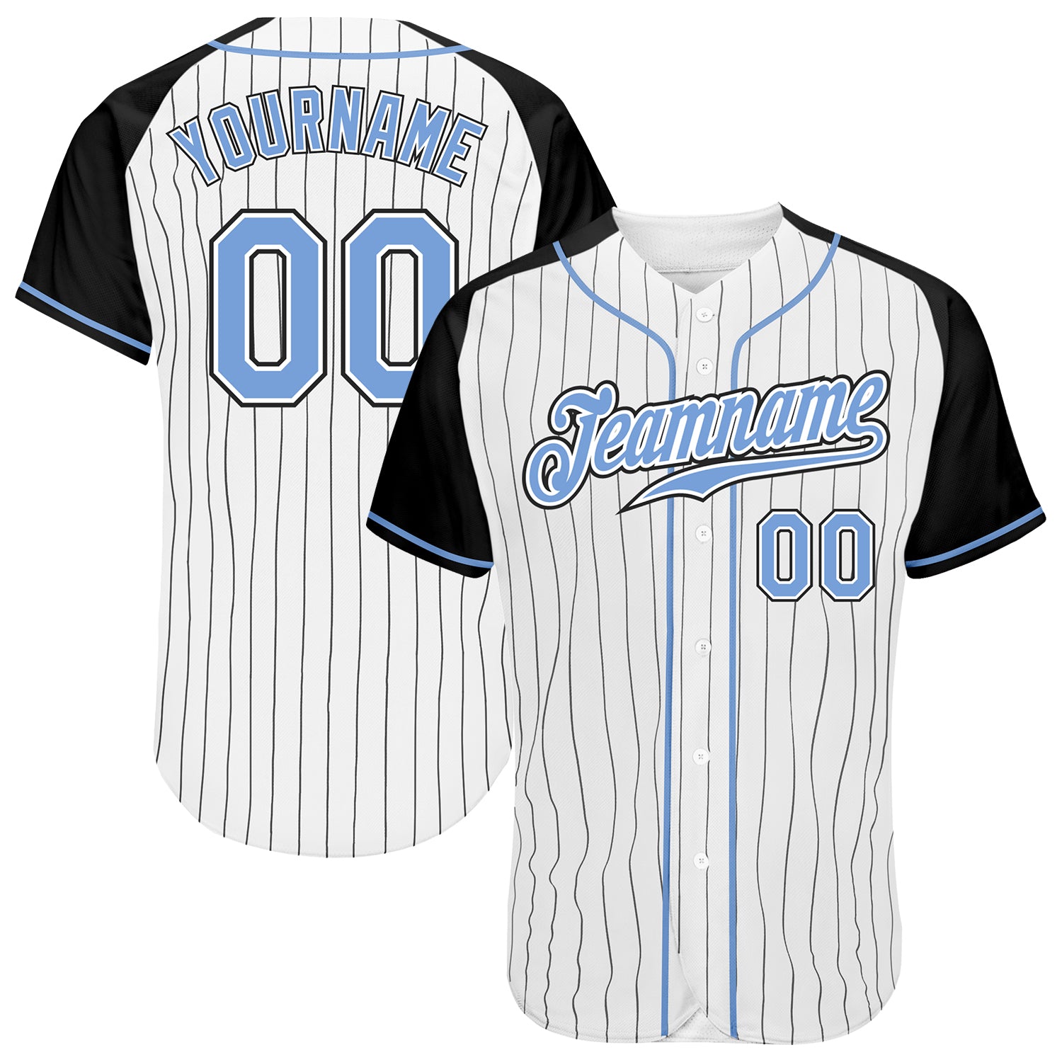 Custom Baseball Jersey Cream Light Blue Pinstripe Black Authentic Men's Size:3XL