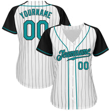 Загрузить изображение в средство просмотра галереи, Custom White Black Pinstripe Teal-Black Authentic Raglan Sleeves Baseball Jersey
