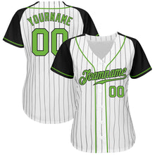 Загрузить изображение в средство просмотра галереи, Custom White Black Pinstripe Neon Green-Black Authentic Raglan Sleeves Baseball Jersey
