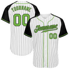 Загрузить изображение в средство просмотра галереи, Custom White Black Pinstripe Neon Green-Black Authentic Raglan Sleeves Baseball Jersey
