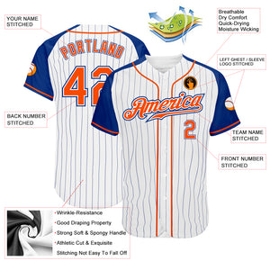 Custom White Royal Pinstripe Orange-Royal Authentic Raglan Sleeves Baseball Jersey