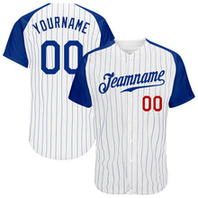 Загрузить изображение в средство просмотра галереи, Custom White Royal Pinstripe Royal-Red Authentic Raglan Sleeves Baseball Jersey
