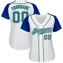 Загрузить изображение в средство просмотра галереи, Custom White Royal Pinstripe Kelly Green-Royal Authentic Raglan Sleeves Baseball Jersey
