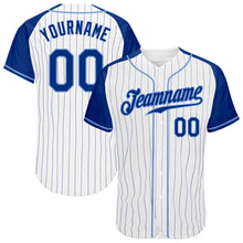 Загрузить изображение в средство просмотра галереи, Custom White Royal Pinstripe Royal-Light Blue Authentic Raglan Sleeves Baseball Jersey
