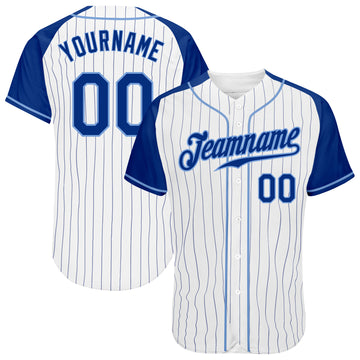 Custom White Royal Pinstripe Royal-Light Blue Authentic Raglan Sleeves Baseball Jersey