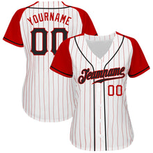 Загрузить изображение в средство просмотра галереи, Custom White Red Pinstripe Black-Red Authentic Raglan Sleeves Baseball Jersey
