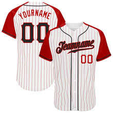 Загрузить изображение в средство просмотра галереи, Custom White Red Pinstripe Black-Red Authentic Raglan Sleeves Baseball Jersey
