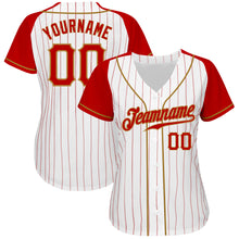 Загрузить изображение в средство просмотра галереи, Custom White Red Pinstripe Red-Old Gold Authentic Raglan Sleeves Baseball Jersey
