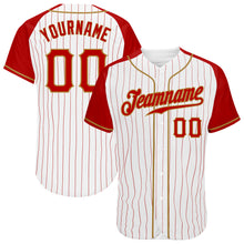 Загрузить изображение в средство просмотра галереи, Custom White Red Pinstripe Red-Old Gold Authentic Raglan Sleeves Baseball Jersey
