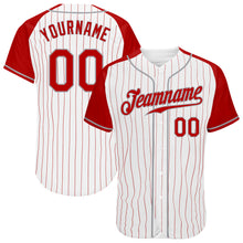 Загрузить изображение в средство просмотра галереи, Custom White Red Pinstripe Red-Gray Authentic Raglan Sleeves Baseball Jersey
