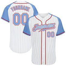 Загрузить изображение в средство просмотра галереи, Custom White Light Blue Pinstripe Light Blue-Red Authentic Raglan Sleeves Baseball Jersey
