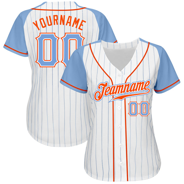 Cheap Custom White Light Blue-Orange Authentic Raglan Sleeves