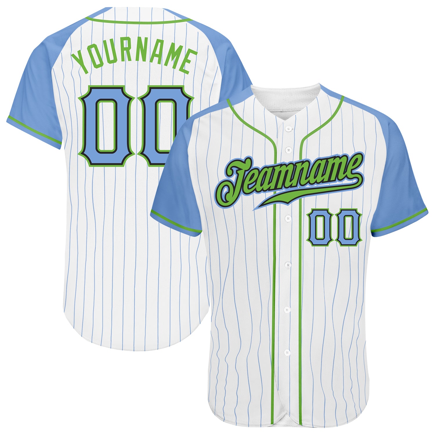 Cheap Custom Light Blue White-Green Authentic Raglan Sleeves