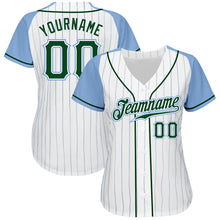 Загрузить изображение в средство просмотра галереи, Custom White Light Blue Pinstripe Green-Light Blue Authentic Raglan Sleeves Baseball Jersey
