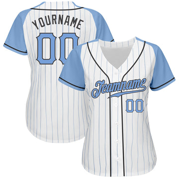 Custom White Light Blue Pinstripe Light Blue-Steel Gray Authentic Father's Day Raglan Sleeves Baseball Jersey