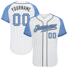 Загрузить изображение в средство просмотра галереи, Custom White Light Blue Pinstripe Light Blue-Steel Gray Authentic Father&#39;s Day Raglan Sleeves Baseball Jersey
