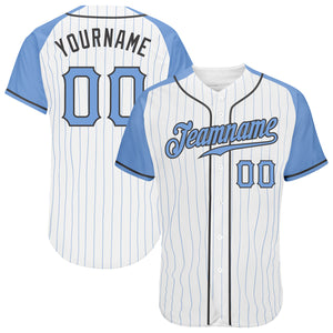 Custom White Light Blue Pinstripe Light Blue-Steel Gray Authentic Father's Day Raglan Sleeves Baseball Jersey